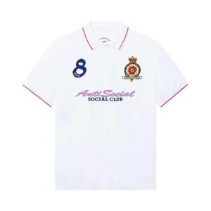 Anti Social Social Club Mens White 8 Logo Crest Polo Shirt XXL Streetwear